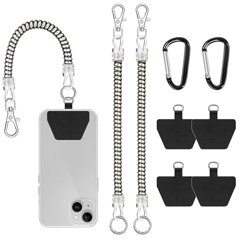 COCASES 2er Handykette mit flexiblem Spiralkabel, universale Lanyard Schlüsselband Schlüsselanhänger kompatibel mit iPhone/Samsung/Huawei(2 Einlagen,Silber*2) von COCASES