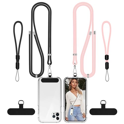 COCASES Handykette Univeral, 2 Stück Verstellbar Handyband und 2er Handyschlaufen zum umhängen Halsband Umhängenband kompatibel mit alle smartphones-2 Stück Handy Lanyard Pads Schwarz/Pink COCASES Handykette Univeral, 2 Stück Verstellbar Handyband und 2er Handyschlaufen zum umhängen Halsband Umhängenband kompatibel mit alle smartphones-2 Stück Handy Lanyard Pads Schwarz/Pink von COCASES