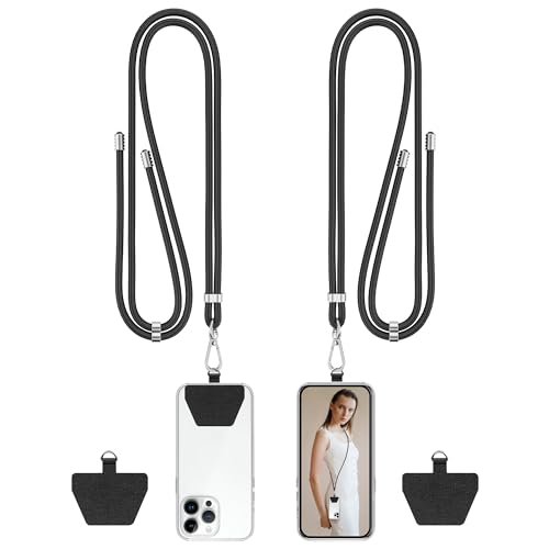 COCASES Handykette Universal zum Umhängen- 2 Stück Handyband aus Nylon kompatibel mit jeden Smartphones, Handy Kette Umhängenband mit Kordel (Schwarz*2) von COCASES