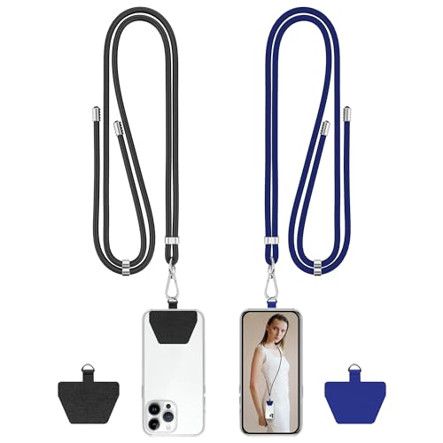 COCASES Handykette Universal zum Umhängen- 2 Stück Handyband aus Nylon kompatibel mit jeden Smartphones, Handy Kette Umhängenband mit Kordel (Schwarz/Blau) von COCASES