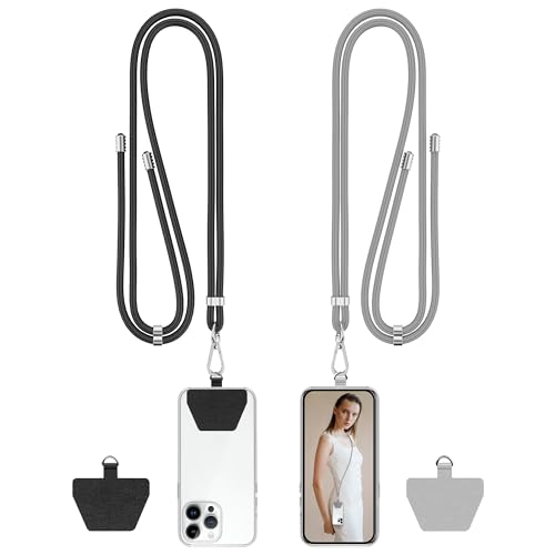 COCASES Handykette Universal zum Umhängen- 2 Stück Handyband aus Nylon kompatibel mit jeden Smartphones, Handy Kette Umhängenband mit Kordel (Schwarz/Grau) von COCASES