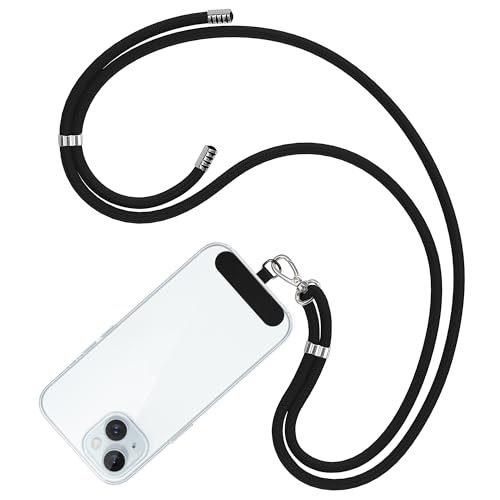 COCASES Handykette Universal zum Umhängen- Handyband aus Nylon kompatibel mit jeden Smartphones, Handy Kette Umhängenband mit Kordel(Schwarz) von COCASES