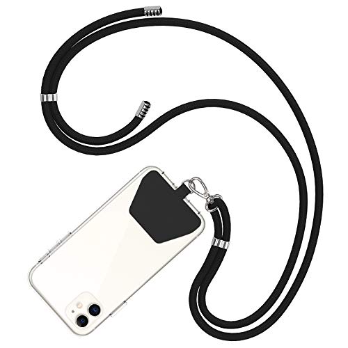 COCASES Handykette Universal zum Umhängen- Handyband aus Nylon kompatibel mit jeden Smartphones, Handy Kette Umhängenband mit Kordel (Schwarz) von COCASES