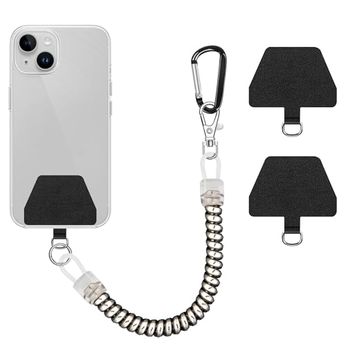 COCASES Handykette mit flexiblem Spiralkabel, universale Lanyard Schlüsselband Schlüsselanhänger kompatibel mit iPhone/Samsung/Huawei(2 Einlagen, Silber) von COCASES