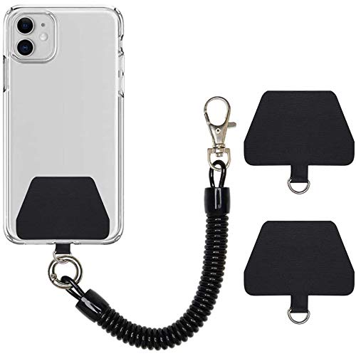 COCASES Handykette mit flexiblem Spiralkabel, universale Lanyard Schlüsselband Schlüsselanhänger kompatibel mit iPhone/Samsung/Huawei(2 Einlagen,Schwarz) von COCASES