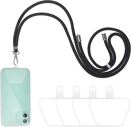 COCASES Universale Handykette, Schlüsselband Halsband zum Umhängen kompatibel mit 4er transparente Ersatz Einlage (Schwarz) von COCASES