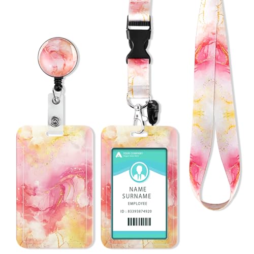 ID Ausweishalter mit Lanyard, Einziehbarer Schlüsselband Ausweishalter, Ausweishülle mit Band Schlüsselanhänger für Personalausweis, Studentenausweis, Kreditkarten (Marble Orange) von COCHIE