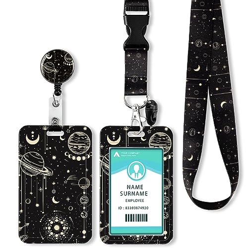 ID Ausweishalter mit Lanyard, Einziehbarer Schlüsselband Ausweishalter, Ausweishülle mit Band Schlüsselanhänger für Personalausweis, Studentenausweis, Kreditkarten (Moon) von COCHIE