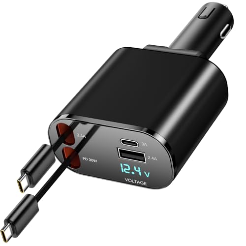 COCIVIVRE Handy Auto Ladegerät,4 in 1 Retractable Car Charger USB C 60W,USB Zigarettenanzünder Adapter,Kompatibel mit iPhone 15/14/13/12/Pro Max/Plus/Pro,Sumsung Galaxy S24/S23/S22/S21(2 Type-C). von COCIVIVRE
