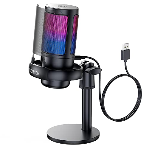 Gaming Mikrofon PC RGB, COCONISE, für Streaming Podcast Studio, USB Microphone für PS4 PS5 Mac, Ein-Klick-Stummschaltung, Mit 3,5-mm-Kopfhöreranschluss,Drehregler zum Einstellen der Lautstärke von COCONISE