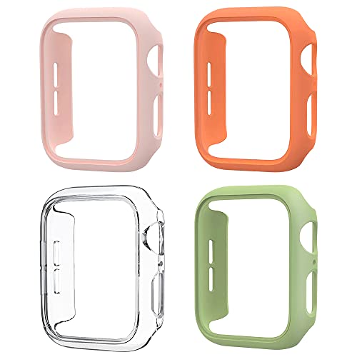 4 x Matte Schutzhülle kompatibel mit Apple Watch 40 mm Serie 6/SE/Serie 5/Serie 4, Harter Polycarbonat-Stoßrahmen, stoßfest, Rundumschutz für iWatch-Zubehör (Pink, Orange, Transparent, Mintgrün) von COCOWO