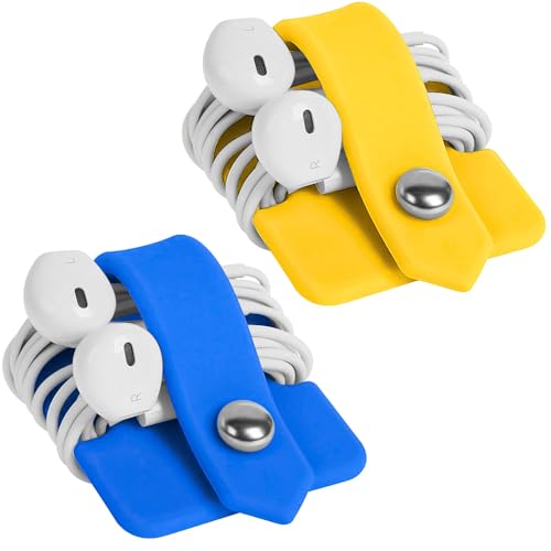 CODIRATO 2 Stück Kopfhörer Kabel Organizer Silikon Kabelaufwicklung Kabelwinder Headset Wrap Winder Silikon Cord Organizer für Arbeit Reisen, Gelb und Blau von CODIRATO