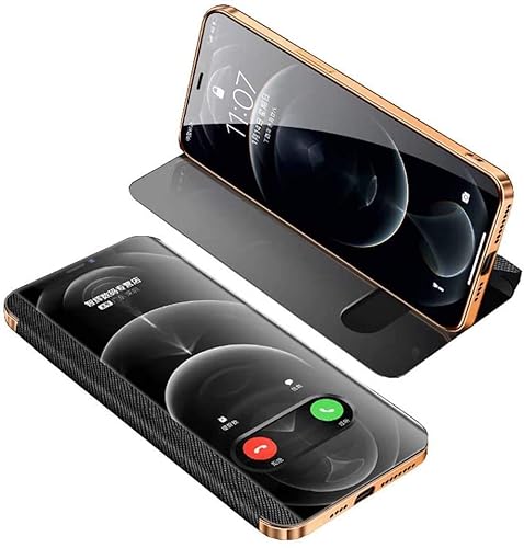 COEPMG Für Apple iPhone 12 (2020) 6,1 Zoll Flip Cover [Ständer], All-Inclusive Leder stoßfeste Bumper Schutzhülle, kann Anrufe schnell beantworten (Farbe: Svart) von COEPMG
