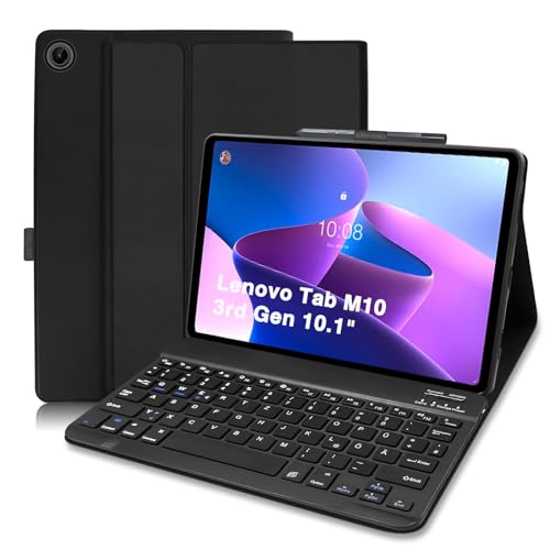 COEZFE Tastatur Hülle für Lenovo Tab M10 (3rd Gen) 10,1 Zoll (TB-328FU/TB-328XU), Deutsches QWERTZ Tastatur für Lenovo M10 3rd Gen 10.1”, Schutzhülle mit Lenovo M10 (3rd Gen) 10,1 2022, Schwarz von COEZFE