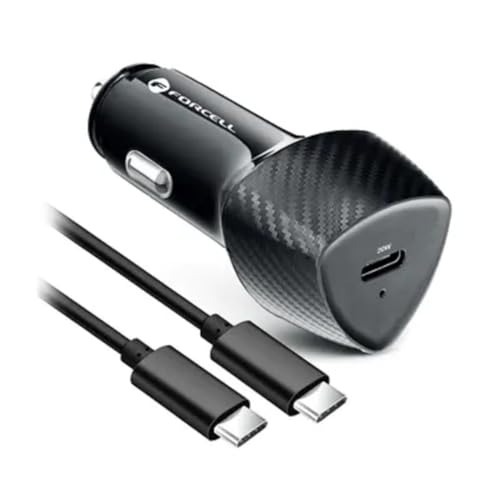 FORCELL Carbon Autoladegerät Typ C 3.0 PD20W CC50-1C (insgesamt 20 W) + Kabel für Typ C PD60W von COFI 1453