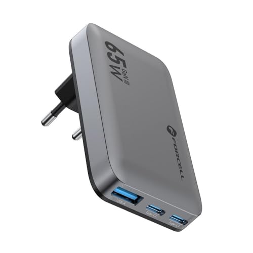 FORCELL F-Energy GaN VT-47 Ultra Slim travel Charger 2 x Type C + USB A PD QC4.0 4A 65W Gray von COFI 1453