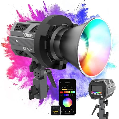 COLBOR CL60R 65W RGB LED Videoleuchte 2700-5600K CRI97+ Tageslicht Studio Lampe Bowens Mount APP Control for Live Streaming Camera Recording Daylight Continuous Light von COLBOR