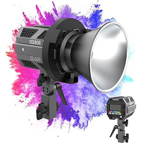 COLBOR CL60R 65W RGB LED Videoleuchte 2700-5600K CRI97+ Tageslicht Studio Lampe Bowens Mount APP Control for Live Streaming Camera Recording Daylight Continuous Light von COLBOR