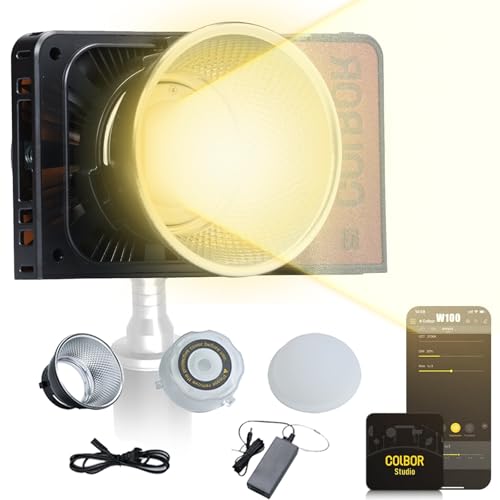 COLBOR W100 Videolicht Studiolicht 2,4G/APP Steuerung,2700-6500K Bi-Color Studio Dauerlicht CRI 97+ Geräuschreduzierung stumm schalten 100W Bowens Mount Filmlicht von COLBOR