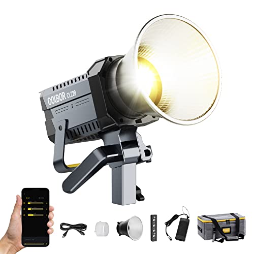 Videoleuchte, Colbor CL220 PRO 220W Dauerlicht 2700~6500K CRI96+ 52700Lux@1m mit Bowens Mount App-Steuerung 10 Lichteffekte Tageslight ür Videoaufnahme, Videoleuchte-LED-Studio-Lmape-Fotografie von COLBOR