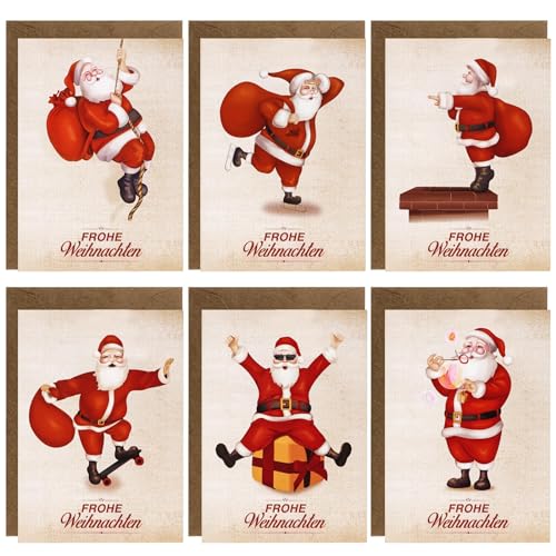 COLOFALLA 6 Stücke Weihnachtskarten Weihnachtsmann mit Umschlag Lustige Weihnachtskarten Frohe Weihnachten Karten Christmas Cards Weihnachten Postkarten A6 Klappkarten für Weihnachtsgeschenke von COLOFALLA