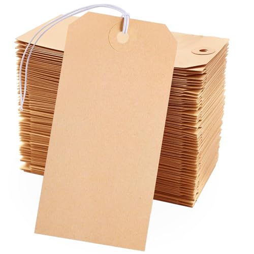 200 Stück Kraftanhänger mit Schnur befestigt, große Markierungsschilder aus Papier zum Aufhängen mit elastischem Seil, beschreibbare Preisschilder, blanko, Papier, Geschenkanhänger für alle Anlässe von COLOGO