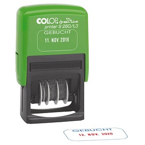 COLOP Datumstempel mit Text "Gebucht" Green Line Printer 260/L selbstfärbend blau rot von COLOP