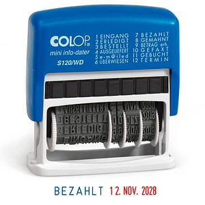 COLOP Datumstempel mit Text Mini-Info-Dater S120/WD selbstfärbend blau rot von COLOP