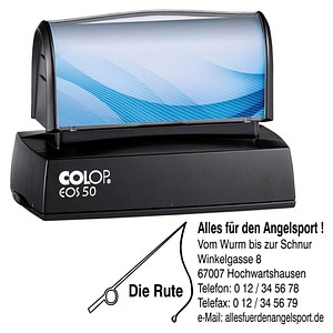 COLOP Textstempel, individualisierbar EOS 50 selbstfärbend blau, schwarz, rot mit Logo von COLOP