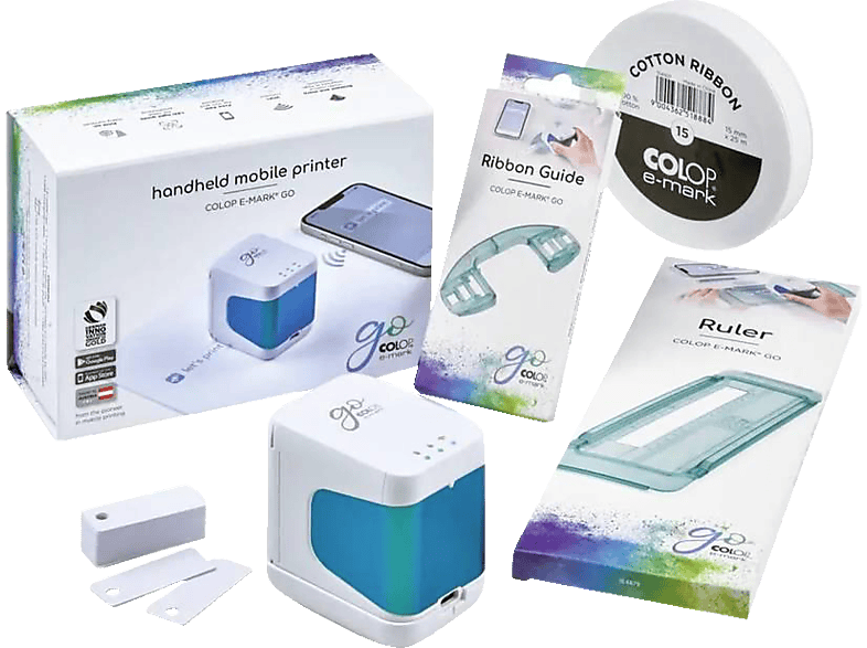 COLOP e-mark® go Bundle Mobiler Etikettendrucker Weiß/Blau von COLOP