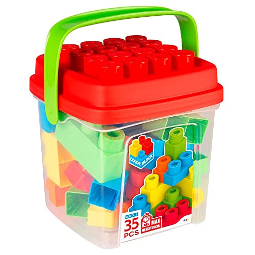 COLORBABY Kinder, Eimer Bausteine, 1 Jahr, Maxi Ziegel, Baby Bauteile, Feinmotorik Spielzeug (49279), bunt von COLORBABY