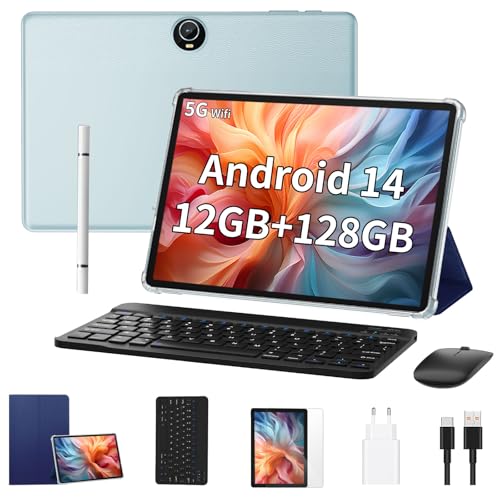 COLORROOM Tablet 11 Zoll Android 14 Octa-Core,Tablet PC 12 GB RAM+128 GB ROM (1TB Expand),5G WLAN 6丨Widevine L1丨GMS丨8000mAh丨5MP+8MP丨Bluetooth 5.0丨1280 * 800丨Tablet mit Tastatur Maus Blau von COLORROOM