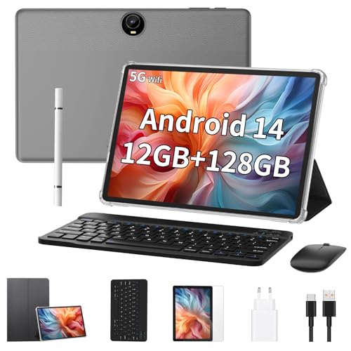 COLORROOM Tablet 11 Zoll Android 14 Octa-Core,Tablet PC 12 GB RAM+128 GB ROM (1TB Expand),5G WLAN 6丨Widevine L1丨GMS丨8000mAh丨5MP+8MP丨Bluetooth 5.0丨1280 * 800丨Tablet mit Tastatur Maus Grau von COLORROOM