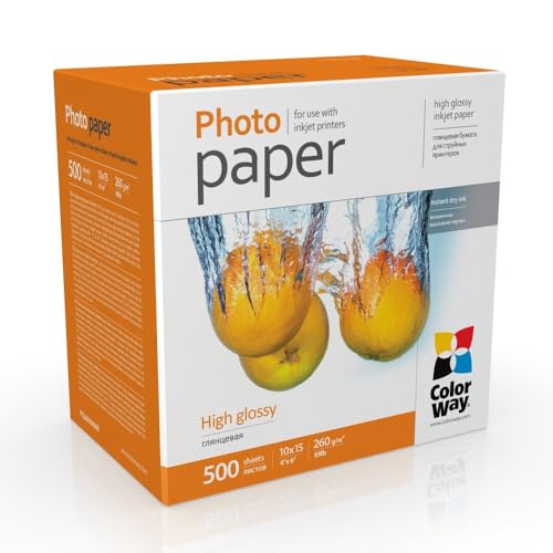 ColorWay High Glossy Fotopapier 260 g/m², 10x15 cm, 500 Blatt | Premium Glänzende Oberfläche für lebendige Ausdrucke ColorWay High Glossy Fotopapier 260 g/m², 10x15 cm, 500 Blatt | Premium Glänzende Oberfläche für lebendige Ausdrucke von COLORWAY