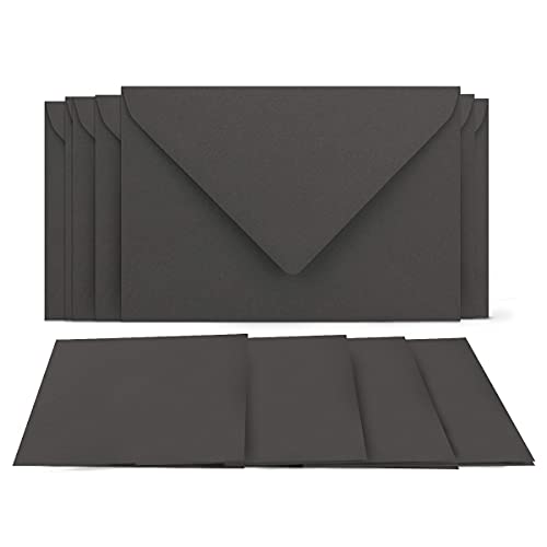 100 Klappkarten mit Umschlägen Set Anthrazit - DIN A6 Blanko Doppelkarten 14,8 x 21 cm (160 g/m²) - DIN C6 Umschlag 11,4 x 16,2 cm (100 g/m²) Nassklebung - Grußkarten Einladungskarten Hochzeit von COLOURS 4-YOU by Glüxx-Agent