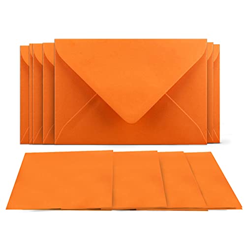 150 Klappkarten mit Umschlägen Set Orange - DIN A6 Blanko Doppelkarten 14,8 x 21 cm (160 g/m²) - DIN C6 Umschlag 11,4 x 16,2 cm (100 g/m²) Nassklebung - Grußkarten Einladungskarten Hochzeit von COLOURS 4-YOU by Glüxx-Agent