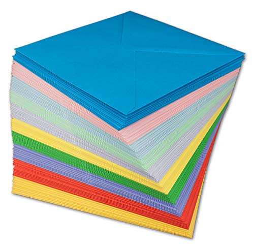 200 Briefumschlag farbig quadratisch - 100 g/m² Briefhüllen Ohne Fenster 15,5 x 15,5 cm - Nassklebung spitze Klappe - Umschlag Paket farbig zum basteln - Glüxx-Agent von COLOURS 4-YOU by Glüxx-Agent