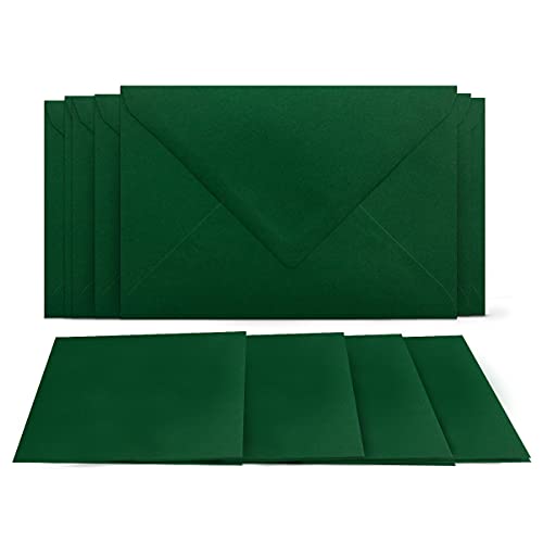 50 Klappkarten mit Umschlägen Set Dunkelgrün - DIN A6 Blanko Doppelkarten 14,8 x 21 cm (160 g/m²) - DIN C6 Umschlag 11,4 x 16,2 cm (100 g/m²) Nassklebung - Grußkarten Einladungskarten Hochzeit von COLOURS 4-YOU by Glüxx-Agent