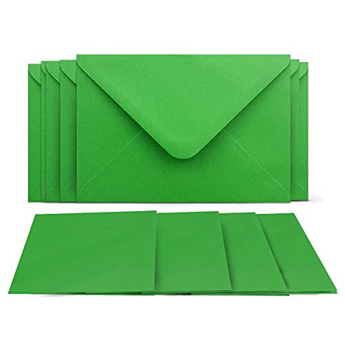 50 Klappkarten mit Umschlägen Set Grün - DIN A6 Blanko Doppelkarten 14,8 x 21 cm (160 g/m²) - DIN C6 Umschlag 11,4 x 16,2 cm (100 g/m²) Nassklebung - Grußkarten Einladungskarten Hochzeit von COLOURS 4-YOU by Glüxx-Agent