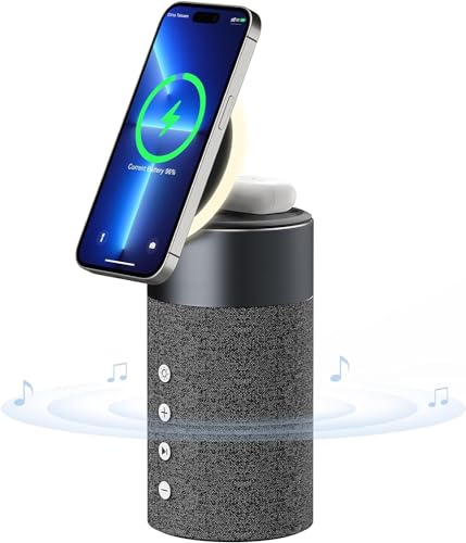 COLSUR Bluetooth Lautsprecher, Mag-Safe Kabelloses Ladegerät, Bluetooth Lautsprecher mit Nachtlicht, 2-in-1 Magnetisches Wireless Charger für iPhone 14/13/12 Serie, AirPods Pro/3/2 von COLSUR
