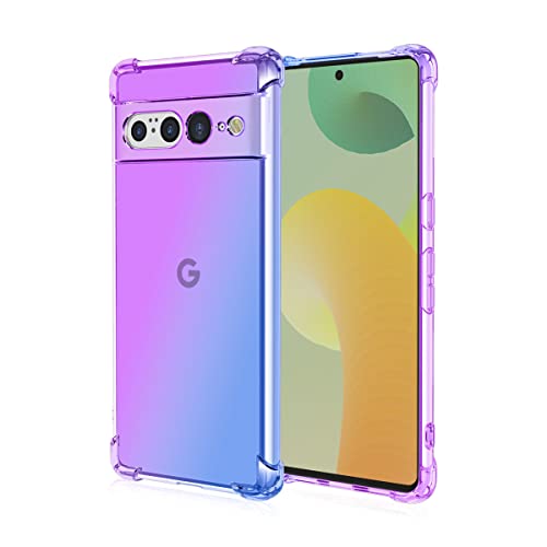 COMAKU Bunt Farbverlauf Hülle für Google Pixel 7 Pro, Durchscheinend TPU Silikon Handyhülle mit StoßFest Bumper, lila blau von COMAKU