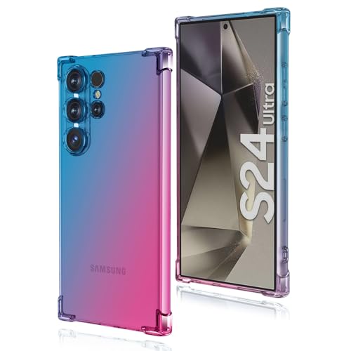 COMAKU Bunt Farbverlauf Hülle für Samsung Galaxy S24 Ultra, Durchscheinend TPU Silikon Handyhülle mit StoßFest Bumper, Blau Rosa von COMAKU