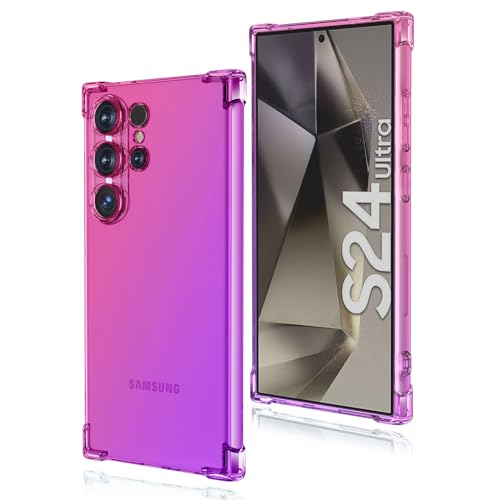 COMAKU Bunt Farbverlauf Hülle für Samsung Galaxy S24 Ultra, Durchscheinend TPU Silikon Handyhülle mit StoßFest Bumper, Pink Lila von COMAKU