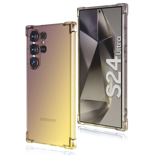 COMAKU Bunt Farbverlauf Hülle für Samsung Galaxy S24 Ultra, Durchscheinend TPU Silikon Handyhülle mit StoßFest Bumper, schwarzes Gold von COMAKU