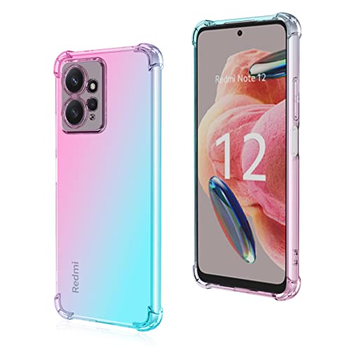 COMAKU Bunt Farbverlauf Hülle für Xiaomi Redmi Note 12 4G, Durchscheinend TPU Silikon Handyhülle mit StoßFest Bumper, rosa grün von COMAKU