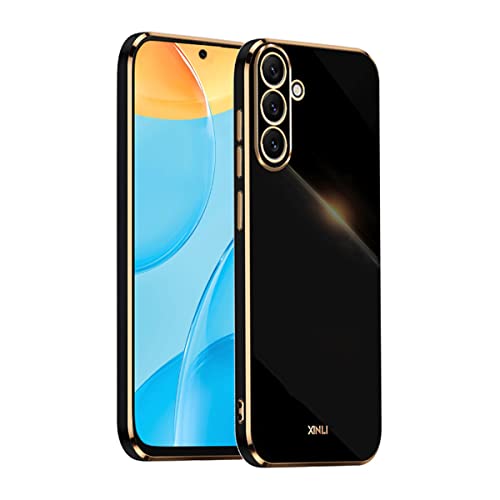 COMAKU Handyhülle für Samsung Galaxy A34 5G Hülle, Bunte und Glänzende TPU Silikon Case mit Goldenem Rand Design - Schwarz von COMAKU