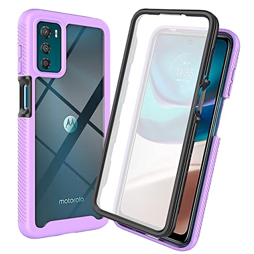 COMAKU Motorola Moto G42 (6.4") Hülle Eingebauter displayschutz 360 Grad Rundumschutz Handyhülle, Militärischer Stoßfest TPU Bumper Schutzhülle Robuste Durchsichtige Kratzfest Case - Hellviolett von COMAKU