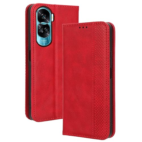 COMAKU Multifunktionale Honor 90 Lite Hülle, Geldbeutel Handyhülle mit eingebauten Kartenfächern - Rot von COMAKU