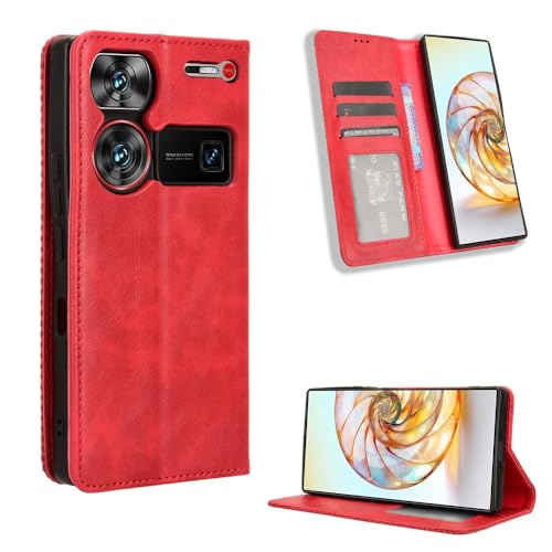 COMAKU Multifunktionale ZTE Nubia Z60 Ultra Hülle, Geldbeutel Handyhülle mit eingebauten Kartenfächern - Rot von COMAKU