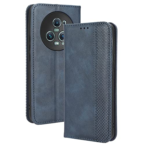COMAKU Retro Klapp Hülle für Honor Magic 5 Pro, Premium PU Leder Handyhülle mit Kartenfächer und Geldbeutel - Blau von COMAKU